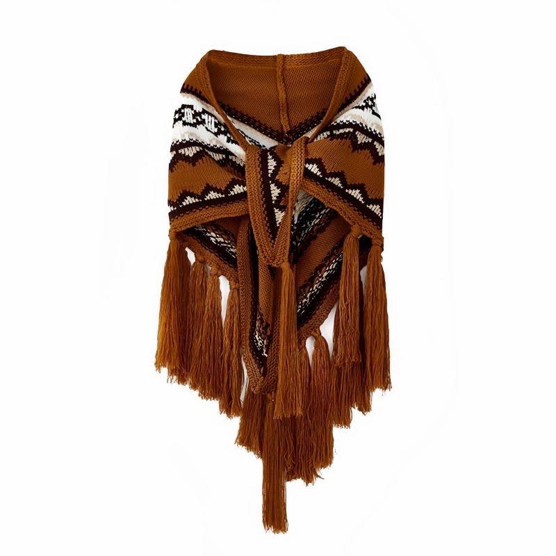 Chal de Borlas con Rayas Triangulares Tibetanas Tibetan Triangular Striped Tassel Shawl