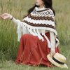 Chal de Borlas con Rayas Triangulares Tibetanas Tibetan Triangular Striped Tassel Shawl