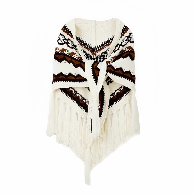 Chal de Borlas con Rayas Triangulares Tibetanas Tibetan Triangular Striped Tassel Shawl