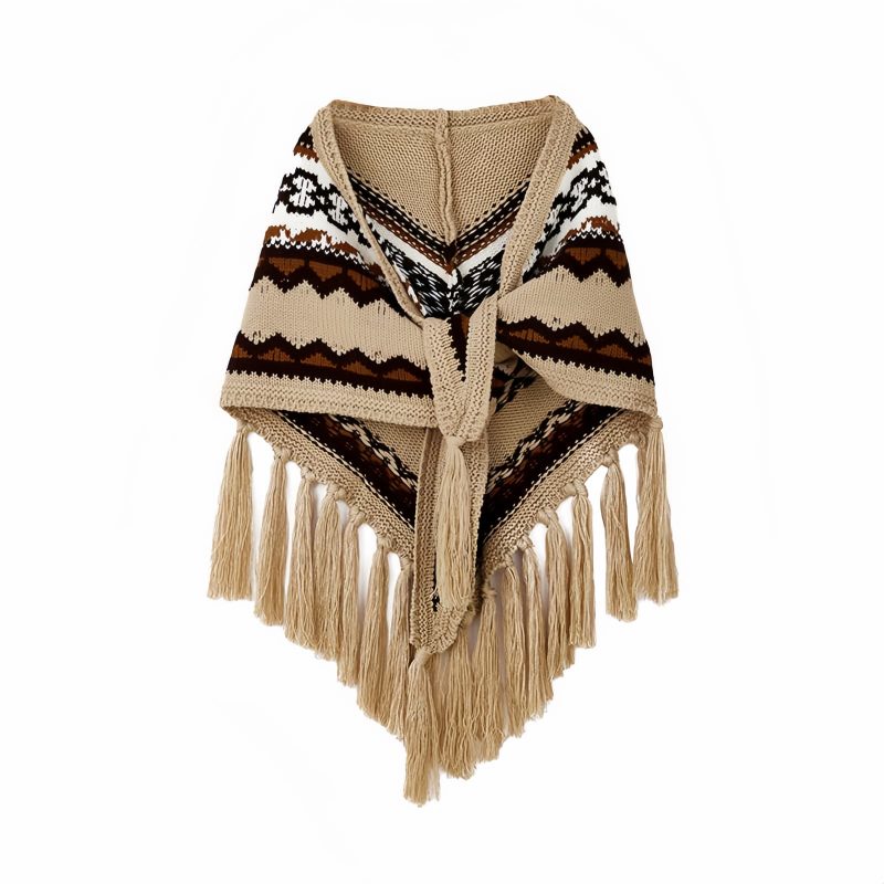 Chal de Borlas con Rayas Triangulares Tibetanas Tibetan Triangular Striped Tassel Shawl