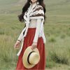 Chal de Borlas con Rayas Triangulares Tibetanas Tibetan Triangular Striped Tassel Shawl