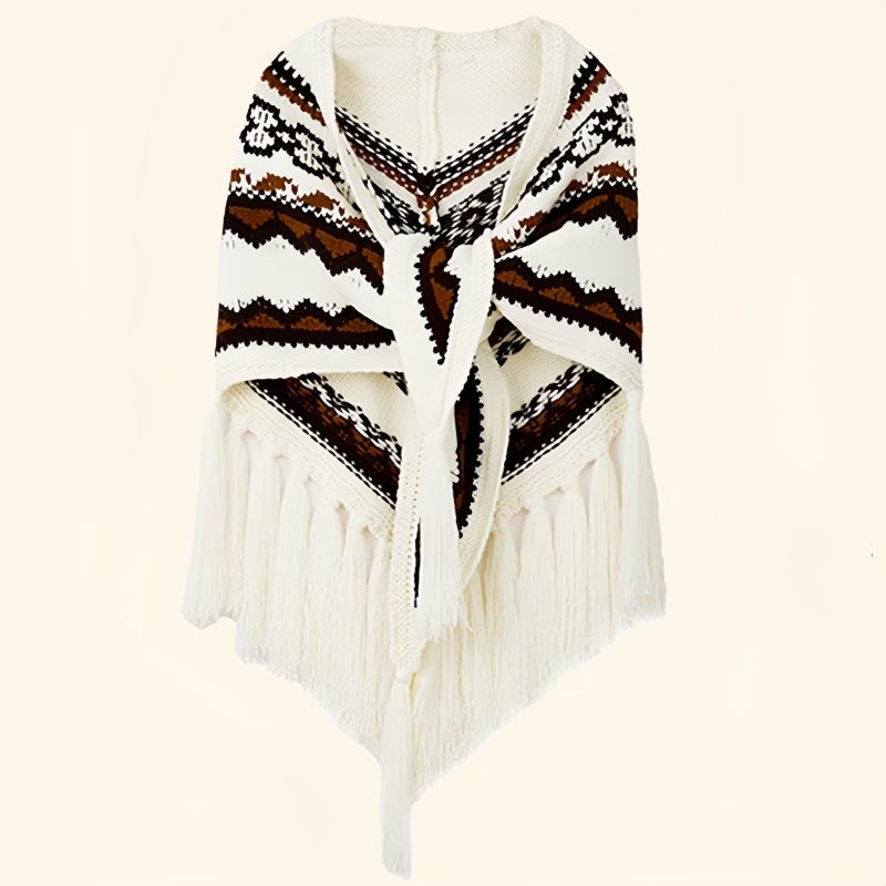 Chal de Borlas con Rayas Triangulares Tibetanas Tibetan Triangular Striped Tassel Shawl