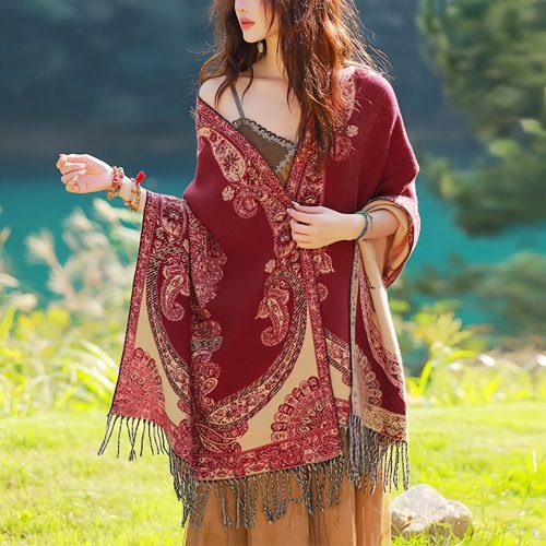 Chale con Estampado de Hojas de Vid Tibetano Chale con Estampado de Hojas de Vid Tibetano