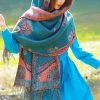 Chale con Estampado de Hojas de Vid Tibetano Tibetan Vine Leaves Pattern Shawl