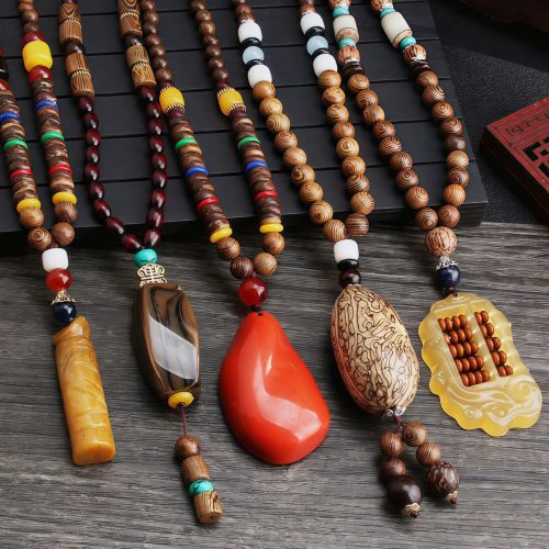 Tibetanische Wengeholz-Bodhi-Samen-Achat-Halskette Tibetanische Wengeholz-Bodhi-Samen-Achat-Halskette
