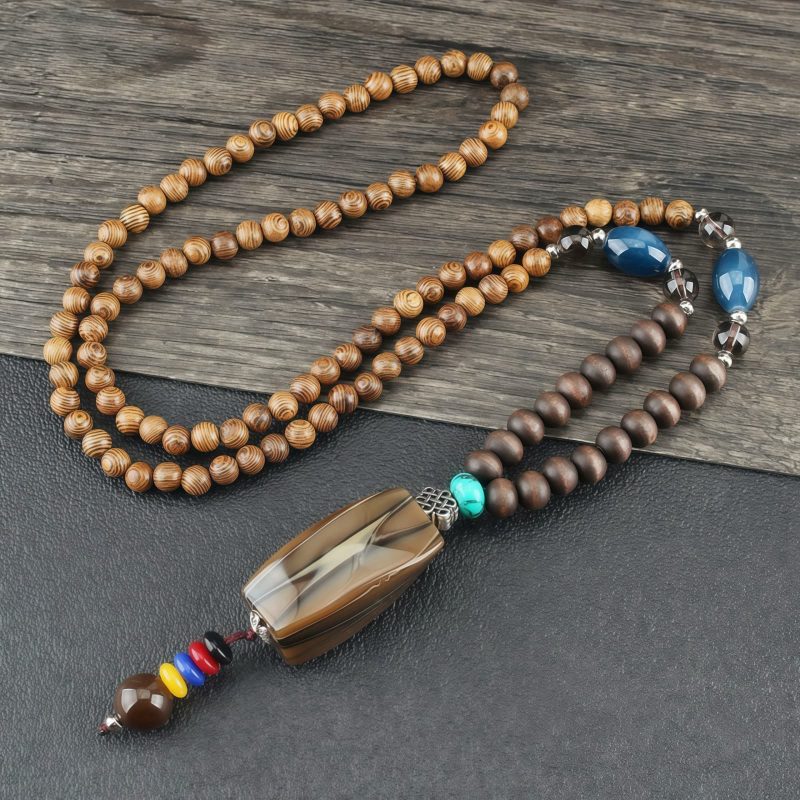Tibetanische Wengeholz-Bodhi-Samen-Achat-Halskette Tibetan Wenge Wood Bodhi Seed Agate Necklace