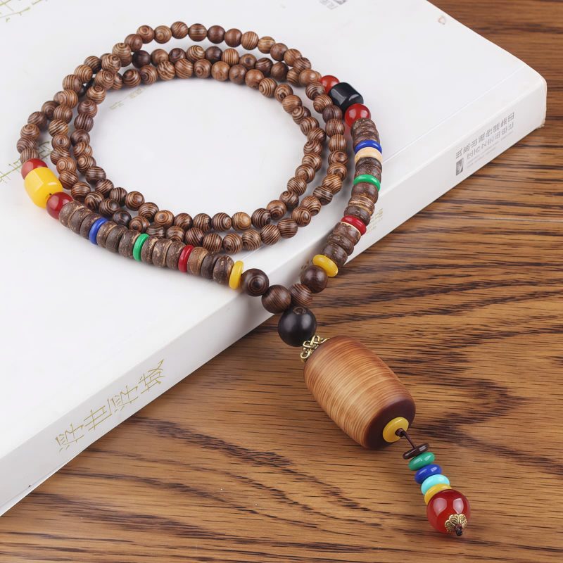 Tibetanische Wengeholz-Bodhi-Samen-Achat-Halskette Tibetan Wenge Wood Bodhi Seed Agate Necklace