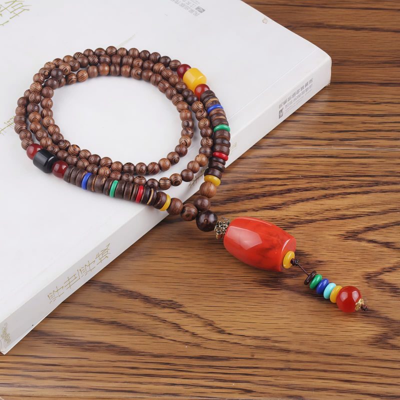 Tibetanische Wengeholz-Bodhi-Samen-Achat-Halskette Tibetan Wenge Wood Bodhi Seed Agate Necklace
