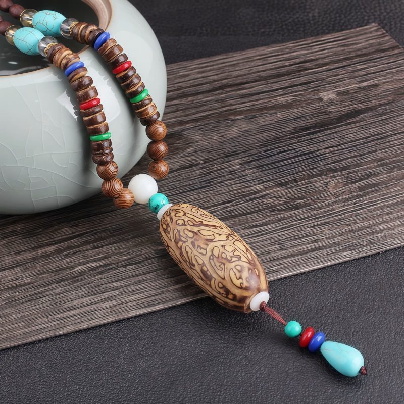 Tibetanische Wengeholz-Bodhi-Samen-Achat-Halskette Tibetan Wenge Wood Bodhi Seed Agate Necklace