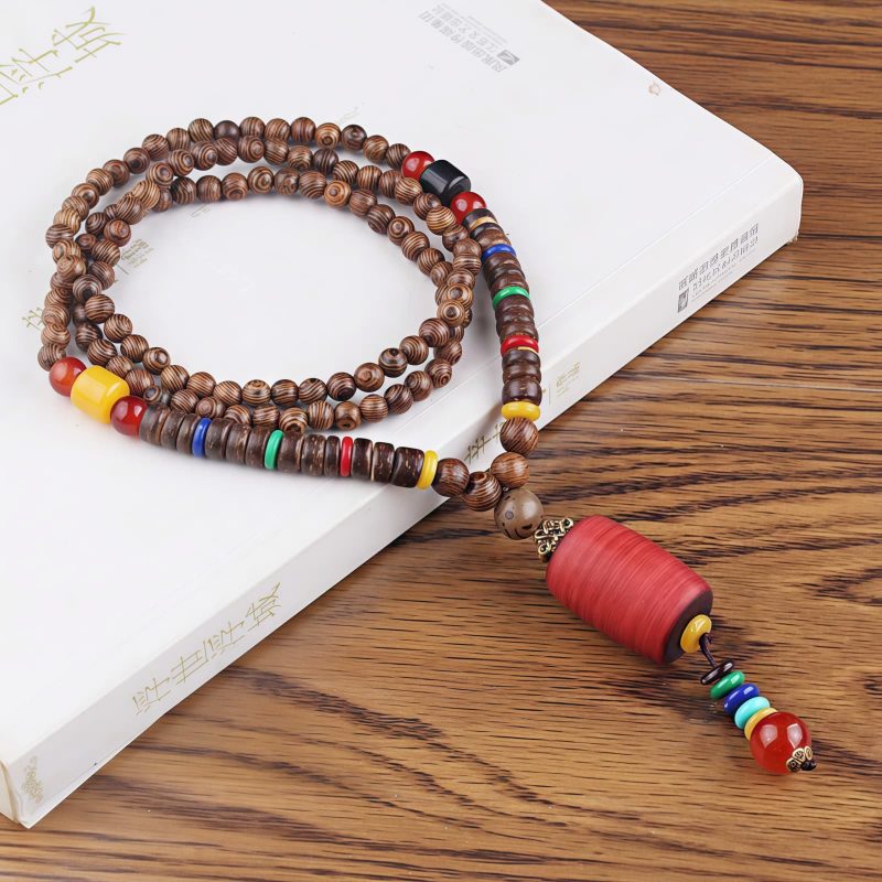 Tibetanische Wengeholz-Bodhi-Samen-Achat-Halskette Tibetan Wenge Wood Bodhi Seed Agate Necklace