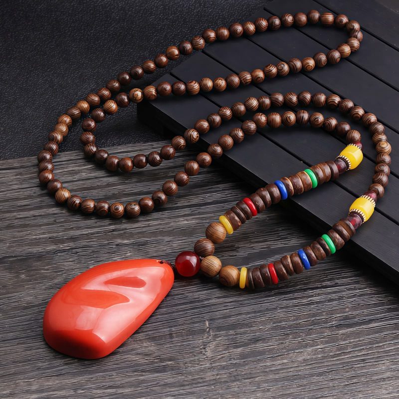 Tibetanische Wengeholz-Bodhi-Samen-Achat-Halskette Tibetan Wenge Wood Bodhi Seed Agate Necklace