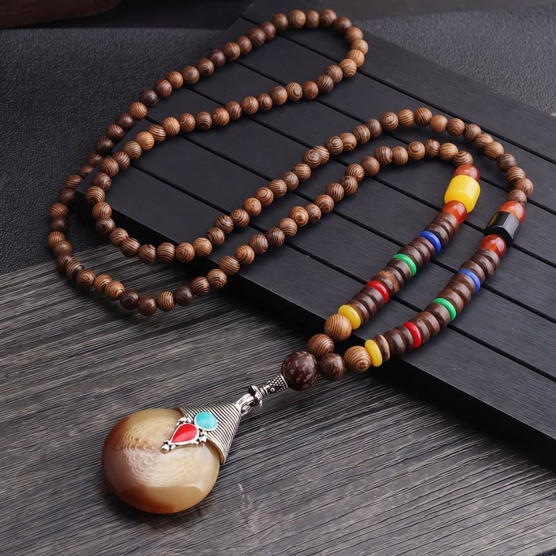 Tibetanische Wengeholz-Bodhi-Samen-Achat-Halskette Tibetan Wenge Wood Bodhi Seed Agate Necklace