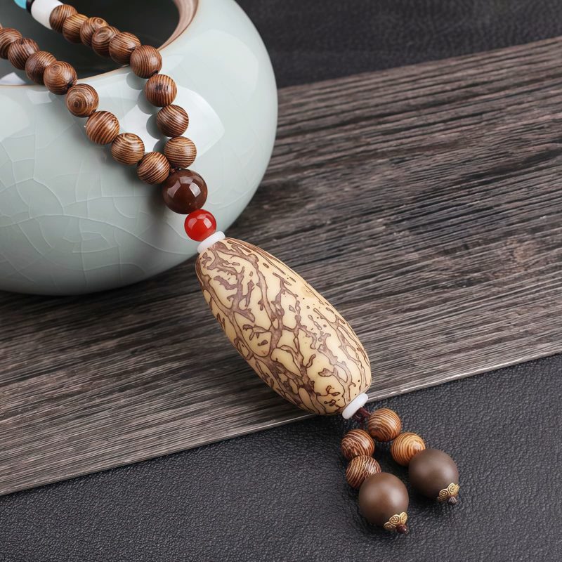 Tibetanische Wengeholz-Bodhi-Samen-Achat-Halskette Tibetan Wenge Wood Bodhi Seed Agate Necklace