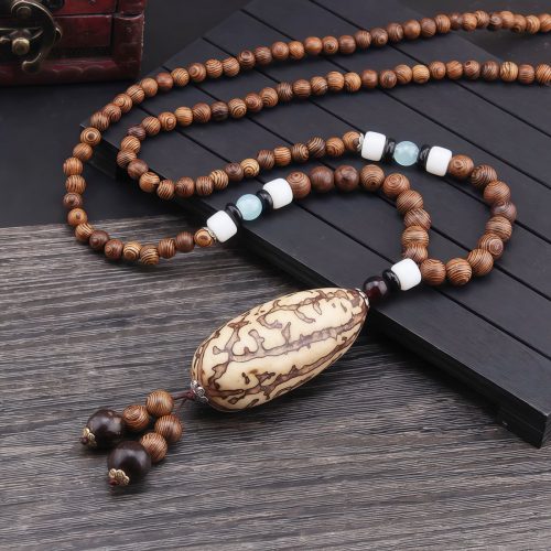 Tibetanische Wengeholz-Bodhi-Samen-Achat-Halskette Tibetanische Wengeholz-Bodhi-Samen-Achat-Halskette