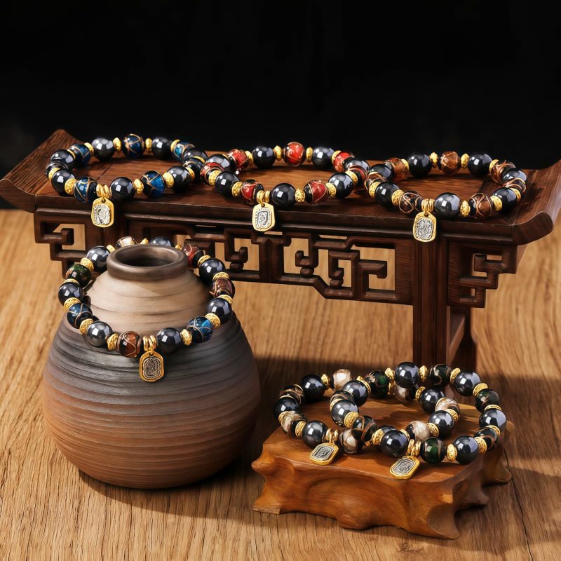 Pulsera de la Diosa de la Riqueza Zakiram Tibetana de Vidrio Liuli Tibetan Zakiram Goddess of Wealth Liuli Glass Luck Bracelet