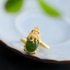 18K金メッキ ピクシー 財運リング(白翡翠&緑翡翠) 18K Gold-plated Pixiu Wealth Ring with White and Green Jade