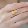 18K金メッキ ピクシー 財運リング(白翡翠&緑翡翠) 18K Gold-plated Pixiu Wealth Ring with White and Green Jade