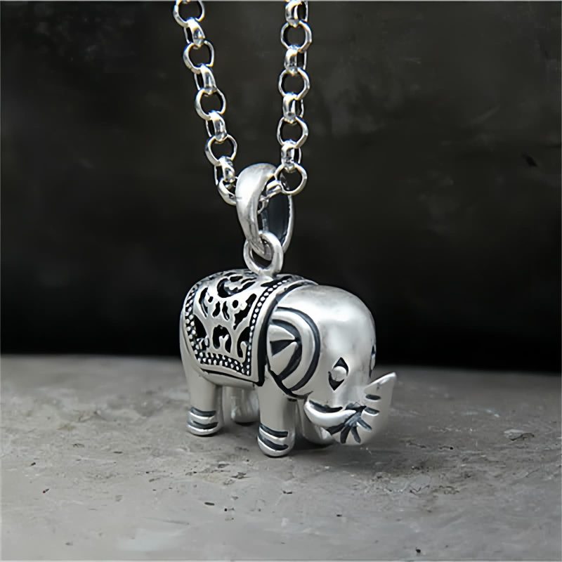 Collar con colgante de elefante de plata 990: símbolo de fuerza 990 Silver Elephant Strength Necklace Pendant