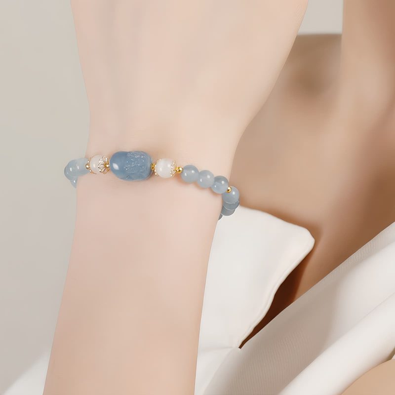 Pulsera de Sanación de Cuarzo Rosa y Aguamarina Aquamarine Strawberry Quartz Healing Bracelet
