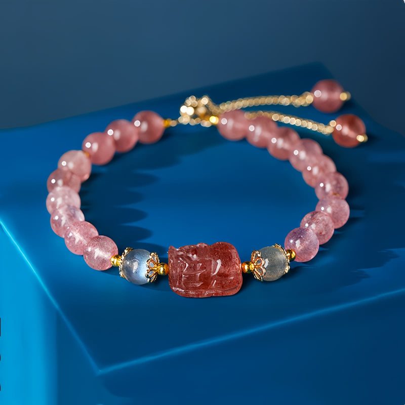 Pulsera de Sanación de Cuarzo Rosa y Aguamarina Aquamarine Strawberry Quartz Healing Bracelet