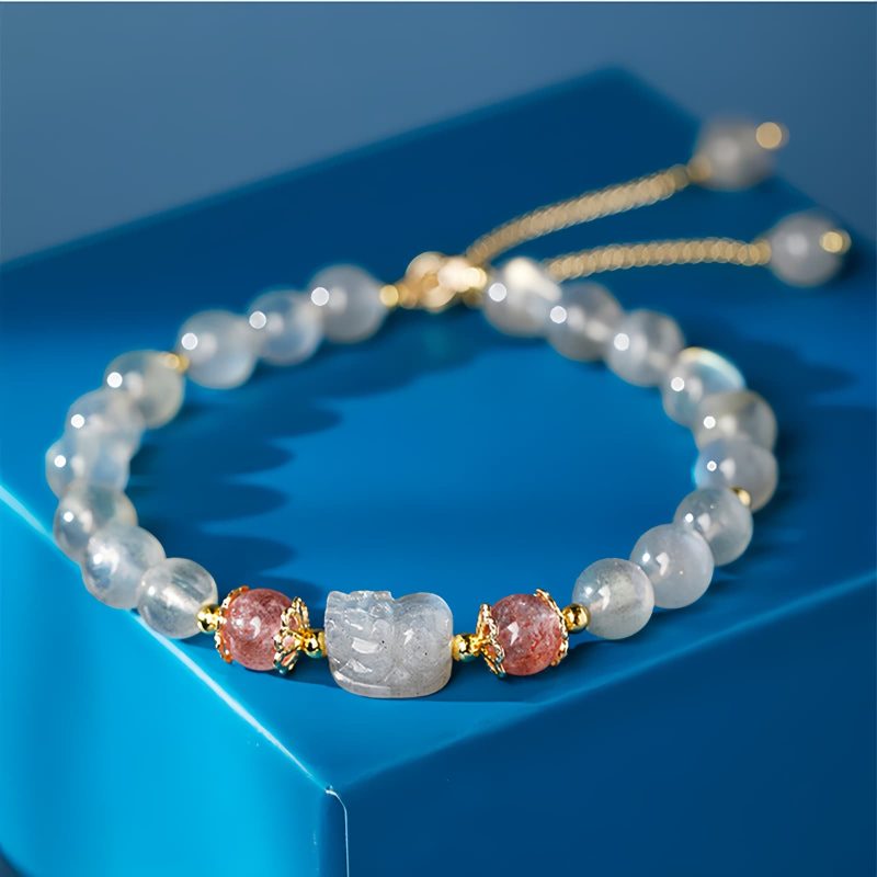 Pulsera de Sanación de Cuarzo Rosa y Aguamarina Aquamarine Strawberry Quartz Healing Bracelet