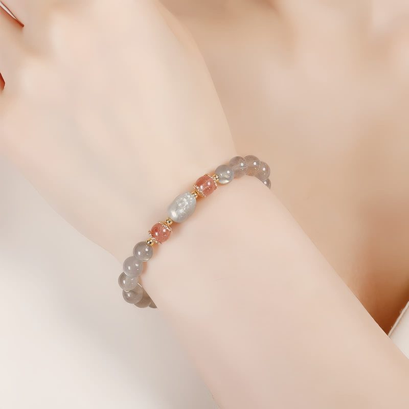Pulsera de Sanación de Cuarzo Rosa y Aguamarina Aquamarine Strawberry Quartz Healing Bracelet