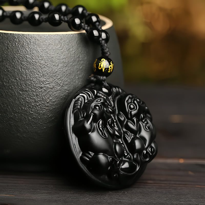 Collar de Purificación de Obsidiana Negra con Doble Pixiu Black Obsidian Double Pixiu Purification Necklace