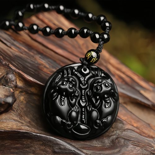 Collar de Purificación de Obsidiana Negra con Doble Pixiu Collar de Purificación de Obsidiana Negra con Doble Pixiu