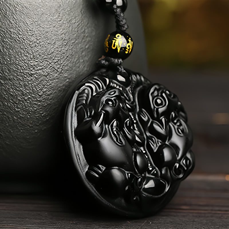 Collar de Purificación de Obsidiana Negra con Doble Pixiu Black Obsidian Double Pixiu Purification Necklace