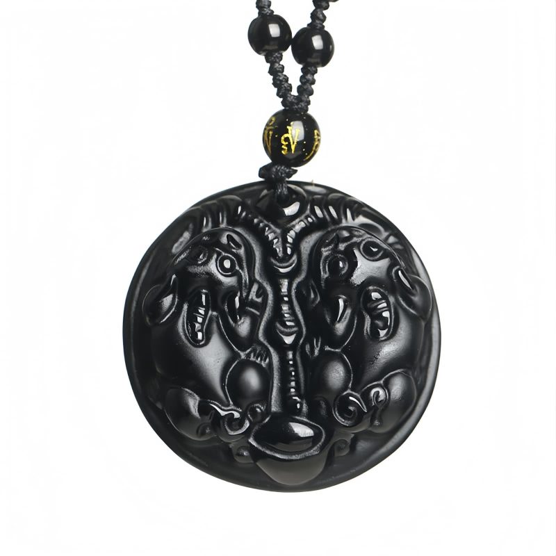 Collar de Purificación de Obsidiana Negra con Doble Pixiu Black Obsidian Double Pixiu Purification Necklace