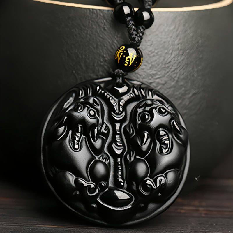 Collar de Purificación de Obsidiana Negra con Doble Pixiu Black Obsidian Double Pixiu Purification Necklace