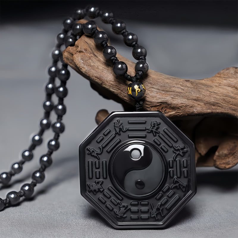Kalung Liontin Batu Obsidian Hitam Yin Yang Black Obsidian Stone Yin Yang Pendant Necklace