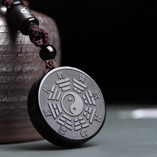 Collar con Colgante de Obsidiana Negra Yin Yang y Fuerza Collar con Colgante de Obsidiana Negra Yin Yang y Fuerza