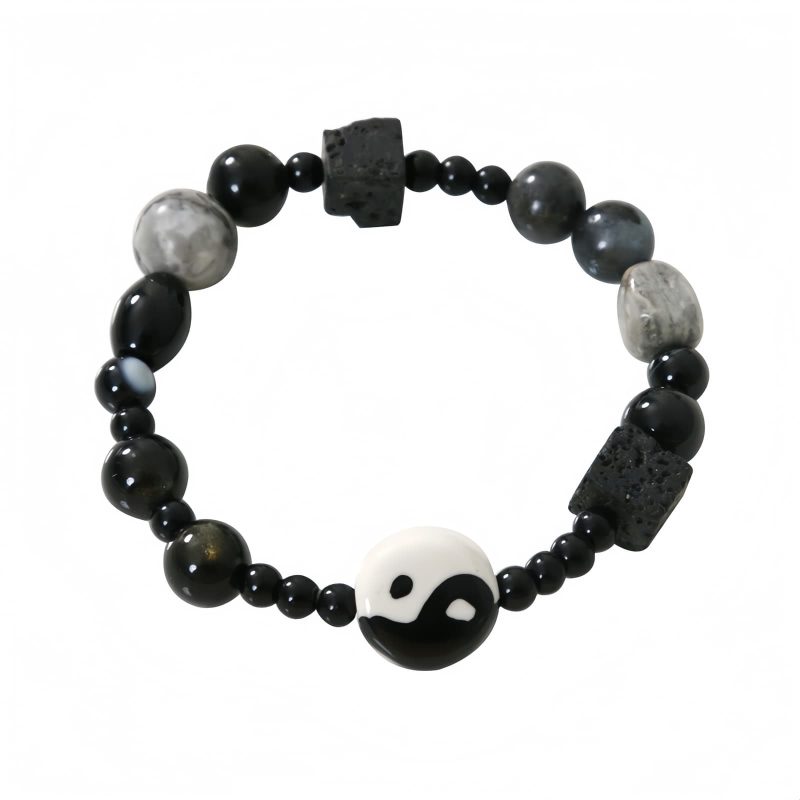 Pulsera de Protección de Ónix Negro con Jaspe Picasso Black Onyx Protection Bracelet with Picasso Jasper