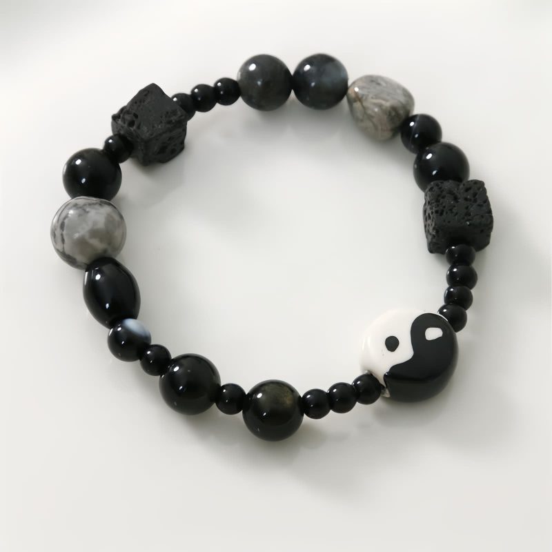 Pulsera de Protección de Ónix Negro con Jaspe Picasso Black Onyx Protection Bracelet with Picasso Jasper