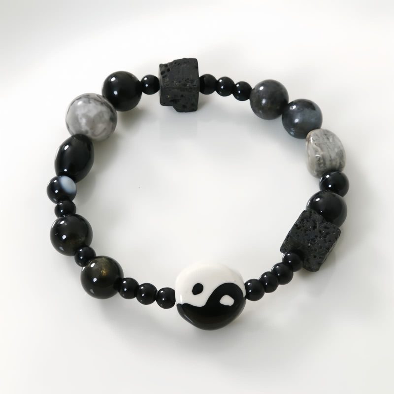 Pulsera de Protección de Ónix Negro con Jaspe Picasso Black Onyx Protection Bracelet with Picasso Jasper