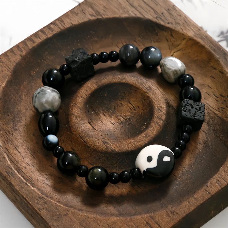 Pulsera de Protección de Ónix Negro con Jaspe Picasso Black Onyx Protection Bracelet with Picasso Jasper