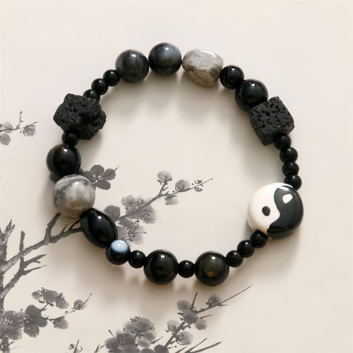 Pulsera de Protección de Ónix Negro con Jaspe Picasso Pulsera de Protección de Ónix Negro con Jaspe Picasso