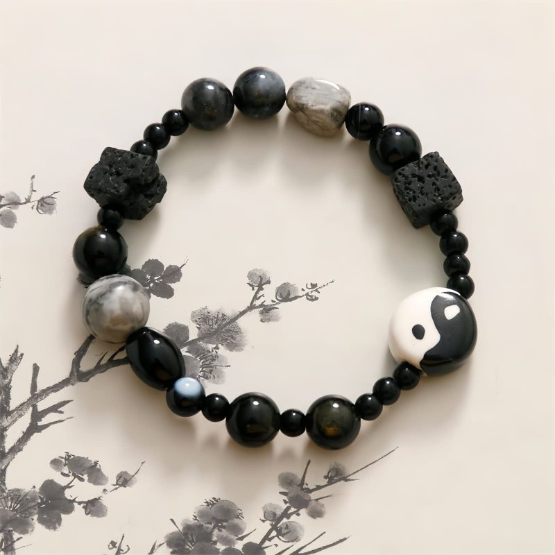 Pulsera de Protección de Ónix Negro con Jaspe Picasso Black Onyx Protection Bracelet with Picasso Jasper