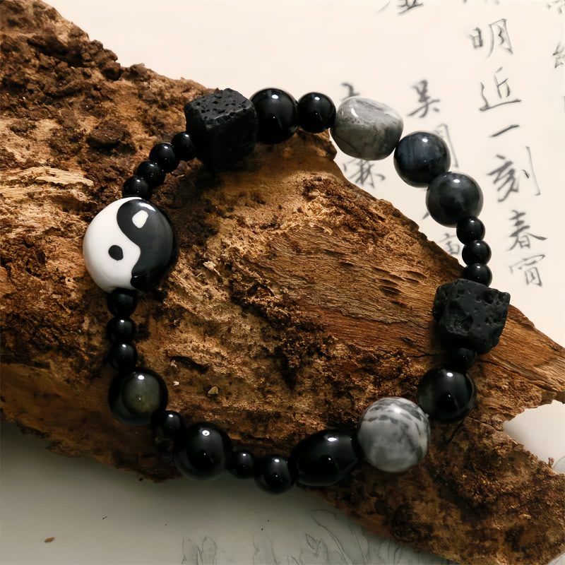 Pulsera de Protección de Ónix Negro con Jaspe Picasso Black Onyx Protection Bracelet with Picasso Jasper