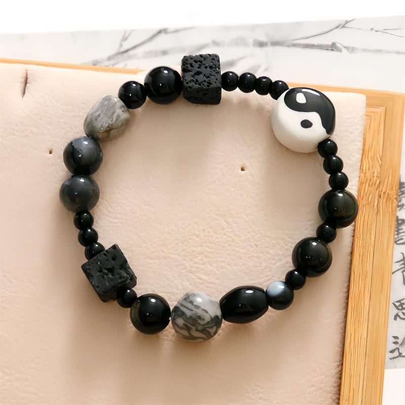 Pulsera de Protección de Ónix Negro con Jaspe Picasso Black Onyx Protection Bracelet with Picasso Jasper