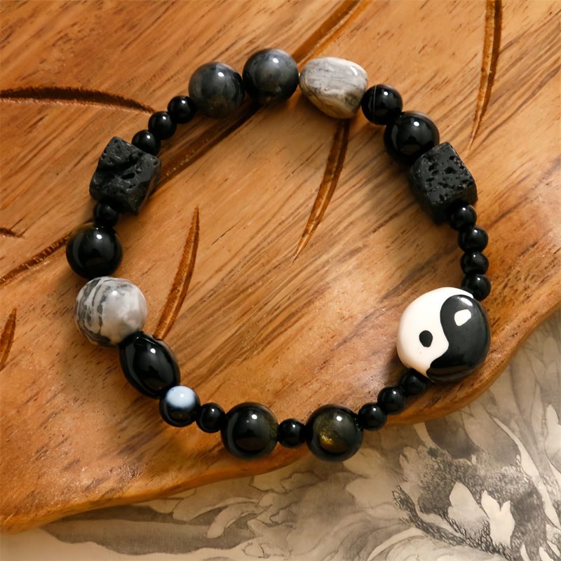 Pulsera de Protección de Ónix Negro con Jaspe Picasso Black Onyx Protection Bracelet with Picasso Jasper