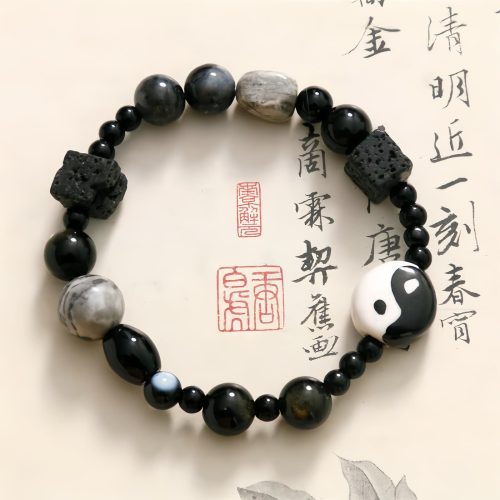 Pulsera de Protección de Ónix Negro con Jaspe Picasso Pulsera de Protección de Ónix Negro con Jaspe Picasso
