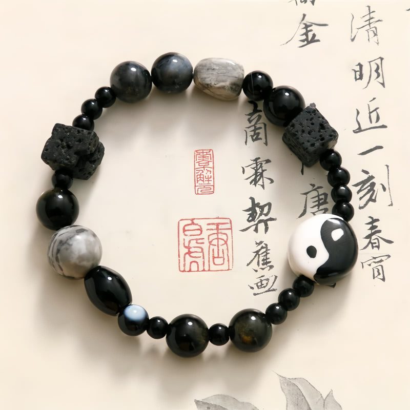 Pulsera de Protección de Ónix Negro con Jaspe Picasso Black Onyx Protection Bracelet with Picasso Jasper