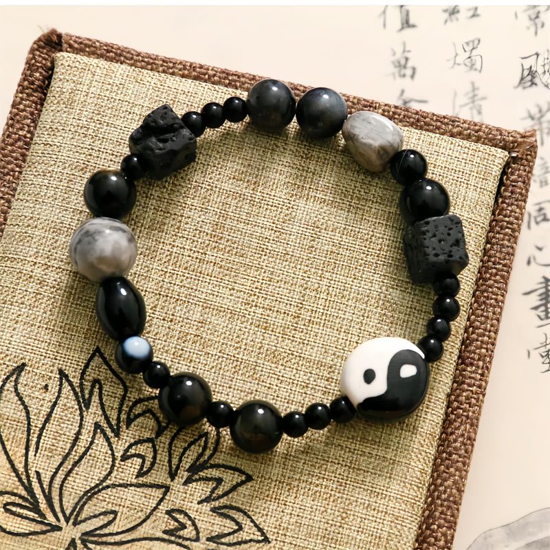 Pulsera de Protección de Ónix Negro con Jaspe Picasso Black Onyx Protection Bracelet with Picasso Jasper