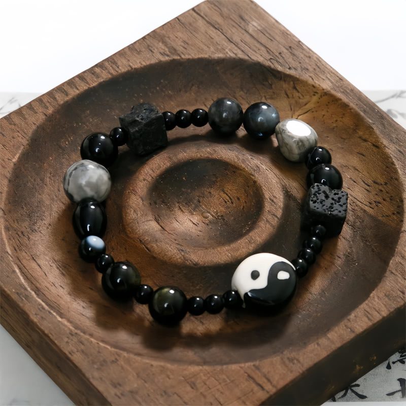 Pulsera de Protección de Ónix Negro con Jaspe Picasso Black Onyx Protection Bracelet with Picasso Jasper