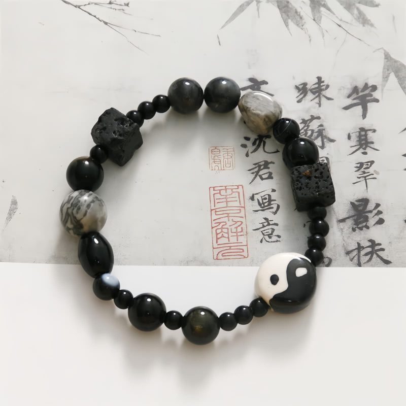 Pulsera de Protección de Ónix Negro con Jaspe Picasso Black Onyx Protection Bracelet with Picasso Jasper