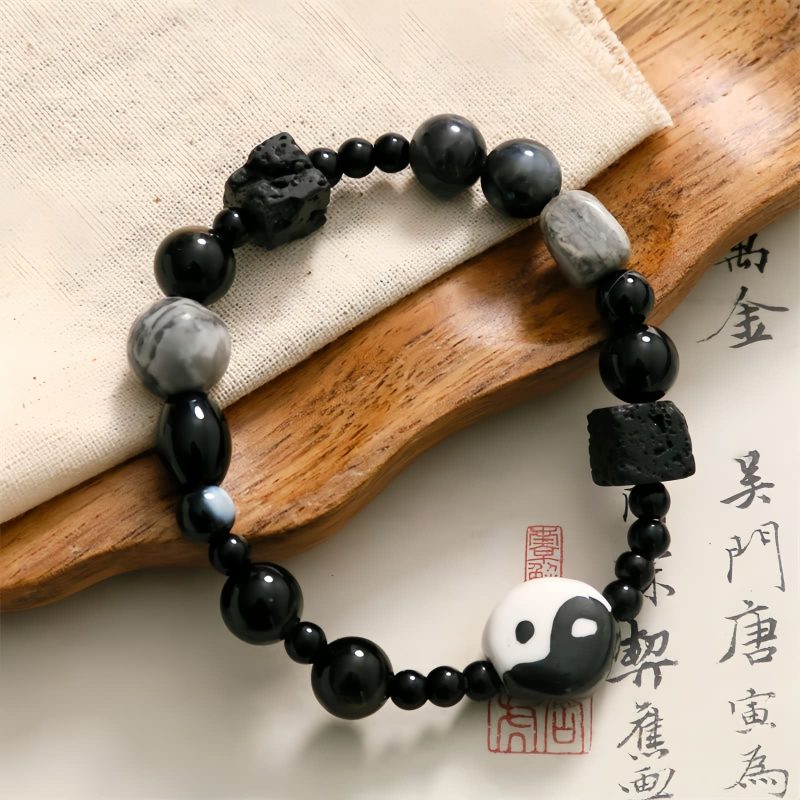 Pulsera de Protección de Ónix Negro con Jaspe Picasso Black Onyx Protection Bracelet with Picasso Jasper