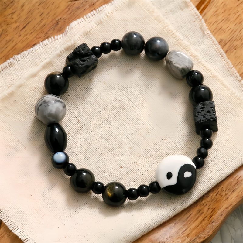Pulsera de Protección de Ónix Negro con Jaspe Picasso Black Onyx Protection Bracelet with Picasso Jasper