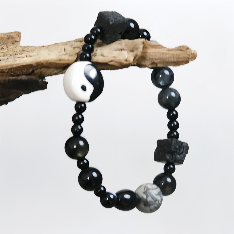 Pulsera de Protección de Ónix Negro con Jaspe Picasso Black Onyx Protection Bracelet with Picasso Jasper